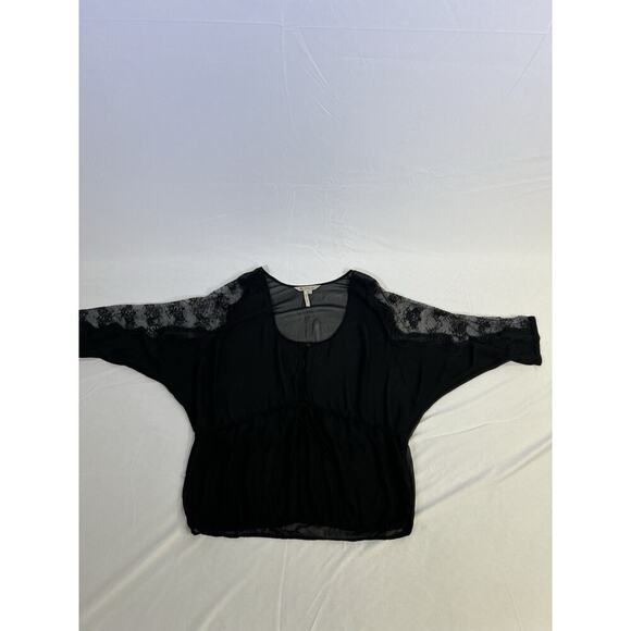 VTG BCBG Max AZRIA Sheer black blouse Size M lace cut out trim Wimsigoth - Picture 5 of 9